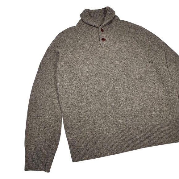 J. Crew 100% Lambswool Sweater Sz M Shawl Collar Light Brown Dad Academia Preppy - Picture 3 of 12